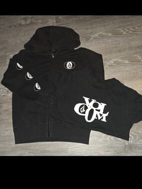 Volcom Kids Black Hoodie and Tee with White Logo